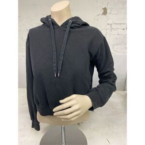 GARAGE • Black Mesh Sided Low Crop Hoodie Sweatshirt • Ladies Size M